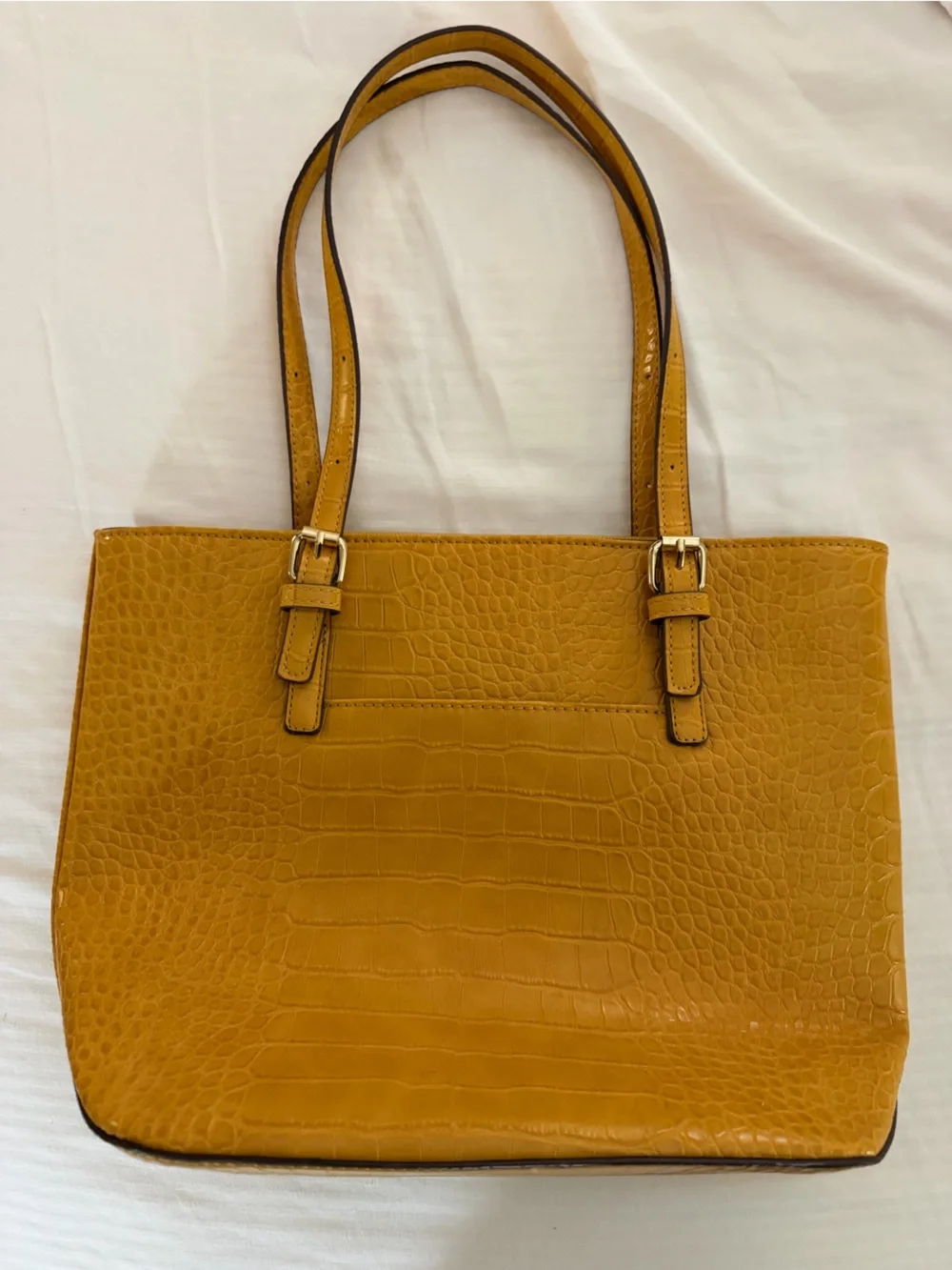 Mustard Yellow Croc-Embossed Tote Bag